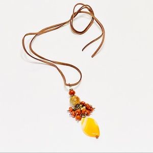 Yellow Onyx, Golden Brown Fire Agate, & Natural Red Jasper Boho Style Necklace